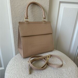 Modern Picnic Insulated Lunch Bag Handbag Tan Crocodile-Embossed